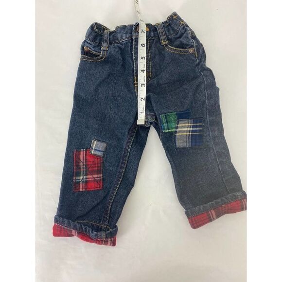 OshKosh Red Green Flannel Patch Jeans Christmas Winter Fall - Size 12 Months - Picture 8 of 8